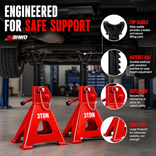 Jack Stands, 3 Ton Jack Stand with Double Pin Locking, Safety Stands for Home Garage Vehicle Repair Car Lift Supports Jack, 1 Pair, Red - color: Red