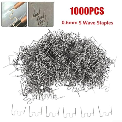 1000Pcs Welder Staples, 0.6mm S Wave Staples for Car Bumper Bodywork Plastic Stapler Repair Kit for Car Bumper Repair, Architectural Modeling, Plastic Craft Welding Supplies