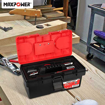 MAXPOWER Small Tool Box, 14-inch Plastic Tool Boxes with Handle | Removable Tray with Dual Lock Secured, Red Toolbox for Home - size: 14”, style: 14" red