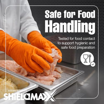 ShieldMaxx Heavy Duty Nitrile Gloves – 8 Mil Orange Industrial Glove Powder Latex Free Non-Sterile Diamond Texture Grip - size: Large (Pack of 1000)