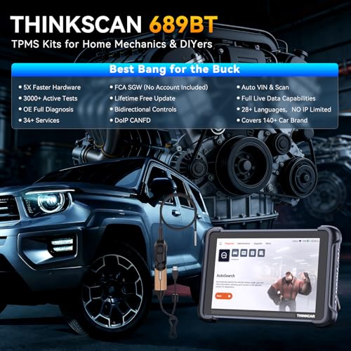 THINKSCAN 689BT Bidirectional OBD2 Scanner with TK101 & Endoscope Camera,3000+ Active Tests,All System, 34 Services,FCA Autoauth, CANFD and DoIP,Lifetime Free Update