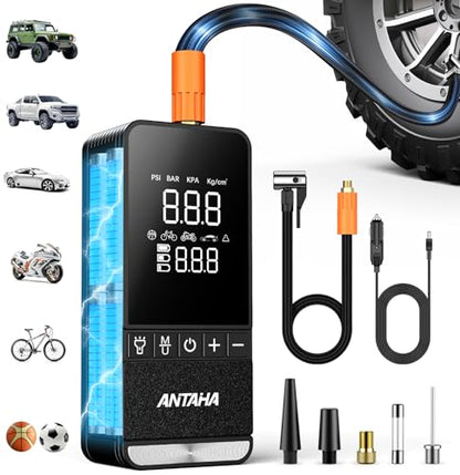 Tire Inflator Portable Air Compressor, 150 PSI Smart Air Pump for Car Tires with Digital Pressure Gauge, Tires Pump for Cars, Motorcycles, Bikes, Balls, Mini Bike Pump & Car Accessories