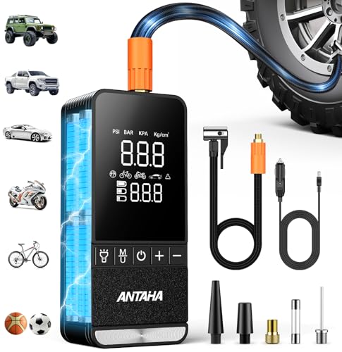 Tire Inflator Portable Air Compressor, 150 PSI Smart Air Pump for Car Tires with Digital Pressure Gauge, Tires Pump for Cars, Motorcycles, Bikes, Balls, Mini Bike Pump & Car Accessories