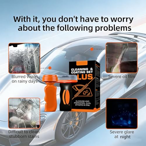 Bottone Car Glass Cleaning Coating Set, Dual Effect with Microfiber Towel, Road Grime, & Water Spots, Anti-Glare & Water-Repellent Coating for Safer Night Driving