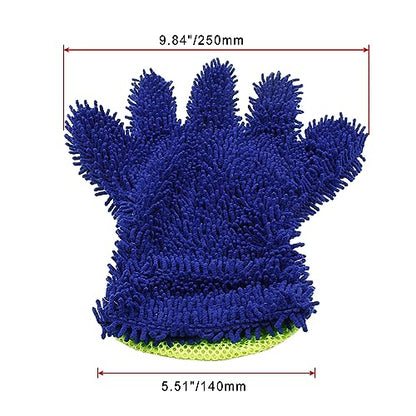 BokWin 2-Pack Car Wash Mitt, Blue | Scratch Free, 5-Finger Microfiber, Chenille Washing Sponge, Interior & Exterior Cleaning, Wheel & Tight Spot Cleaning - color: Blue