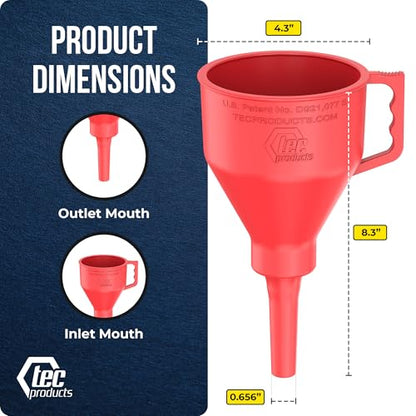 TEC Products FlexAll Short Neck Funnel - Flexible Funnel w/Hose, Durable Nitrile Rubber Automotive Funnels - Oil Change Tool for Transmission Fluid, Diesel, Gas - USA Made - Small (8.3 x 4.3 Inches) - size: Small