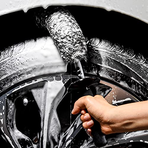 Car Wheel Rim Brush Kit, Woolies Wheel Brush, Car Cleaning Brush Fiber Rod, Steel Ring Fiber Cleaning Brush, Long Non-Slip Handle Clean Brush, Great to Clean Car Wheel Rim - color: Gray Wheel Brush
