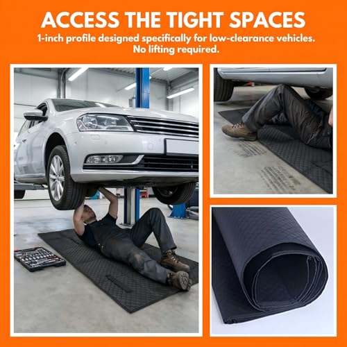 Foldable Under Car Repair Mat - Portable Mechanics Rolling Creeper Pad for Low Clearance Vehicles - Oil-Resistant Garage & Roadside Maintenance Creeper with Storage Bag,Black