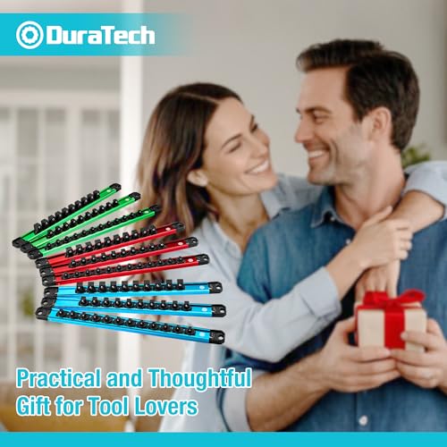 DURATECH Magnetic Socket Organizer Set, 1/4”, 3/8”, 1/2” Aluminum Alloy Socket Rail with 96 Clips, Socket Holder for Tool Box Drawer, Tool Cart and Garage Organization(9PCS) - size: 9PCS