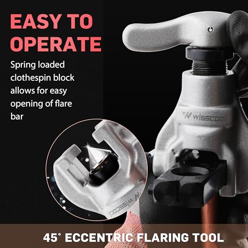 Wisscool HVAC Mini Split Flaring Tool Kit, 3/16"-3/4", 7 Sizes | 45° eccentric copper pipe flaring tool with seven inch sizes for mini split, HVAC, refrigeration, and plumbing tubing - size: 7 Dies Flare Tool