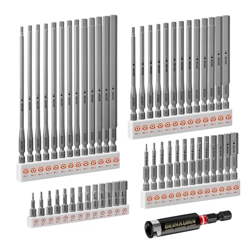Geinxurn 53Pieces Fixedge Screwdriver Bit Set,1"/2"/4"/6" Mixed Hex Magnetic Alloy Steel Insert Power Bits Tips with Impact Bit Holder Stored in Storage Organizer for Home Repair
