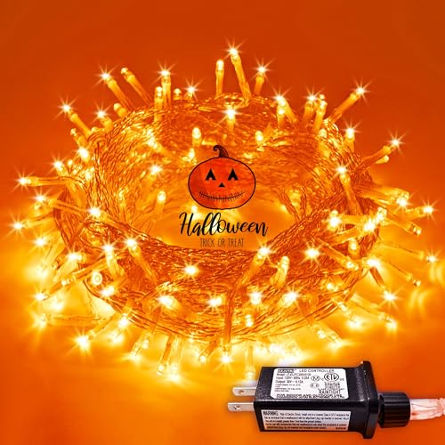 JMEXSUSS 66ft 200 LED Christmas String Lights Outdoor Indoor, Connectable Orange String Lights Clear Wire, Fall Light Plug in for Fireplace Tree Garden Patio Thanksgiving Fall Halloween Decor - color: Orange, size: 200 LED