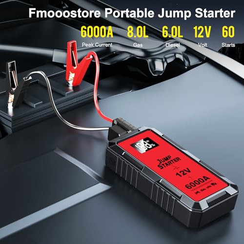 Car Jump Starter, 88.8wh Jump Starter Battery Pack 6000A (All Gas,up to 10.0L Diesel Engine) 12V Jumper Cables Portable Lithium Jump Box, USB Output and LED Light - color: orange