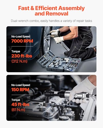 VEVOR 1/2" Air Impact Wrench & 3/8" Ratchet Wrench Combo, 19 Pieces Pro Air Tool and Accessories Kit - Includes 10PCS CR-V Steel Impact Socket Set & Carrying Case for Auto Repair, Home DIY Projects - style: 19 Pieces