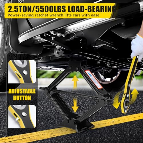 Car Jack Kit, Scissor Jack for Car 2.5 Ton(5500lbs) Portable Cars Jack with Wheel Wrench and Tire Changing Kit for Cars SUV RV