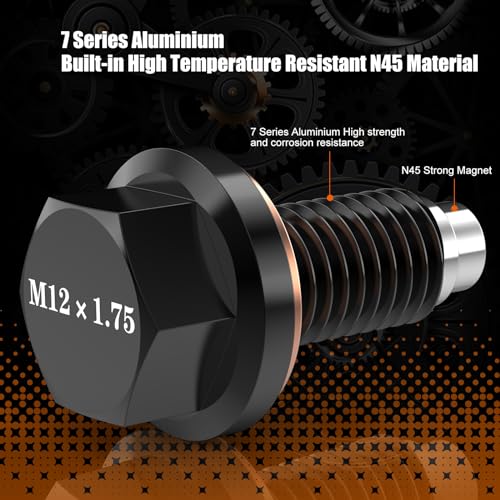 M12x1.75 Magnetic Aluminum Oil Drain Plug with 1 Pcs Copper Gasket Crush Washer Sump Drain Nut Bolt Oil Pan Bolt Anti Leakage Seal Replacement for Buick Chevrolet Cadillac GMC Ford Hummer - size: M12x1.75