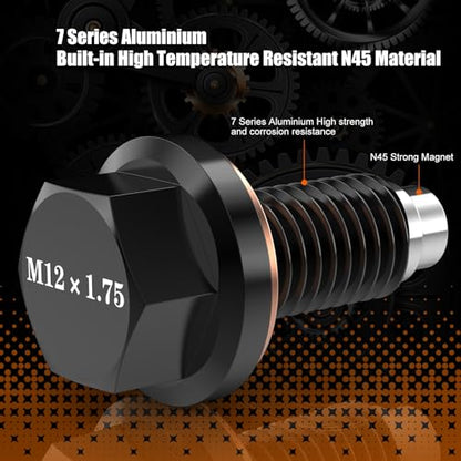 M12x1.75 Magnetic Aluminum Oil Drain Plug with 1 Pcs Copper Gasket Crush Washer Sump Drain Nut Bolt Oil Pan Bolt Anti Leakage Seal Replacement for Buick Chevrolet Cadillac GMC Ford Hummer - size: M12x1.75