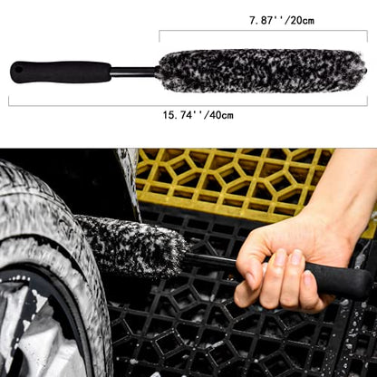 Metal Free Soft Wheel Cleaner Brush, Synthetic Wool Rim Cleaning Brush, Highly Water Absorption, Dense and Durable Tire Brush for Cleaning Wheels, Rims, Spokes, Fenders, Engines… - color: Gray