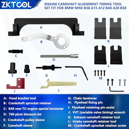 ZKTOOL Engine Camshaft Alignment Timing Tool Set Fit for BMW Mini B38 A15 A12 B48 A20 B58,Camshaft Locking Timing Tool kit，with Crankshaft Timing Positioning Tool, with Crankshaft Pulley Tool