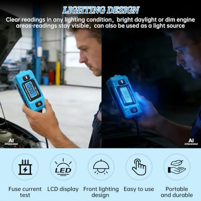Car Fuse Tester,Automotive Circuit Tester(0.01A~19.99A) with Battery | Automotive Circuit Fault Probe Tester with Led Display & Front Lighting,Max Load 20a 48v/10s for Various Vehicles