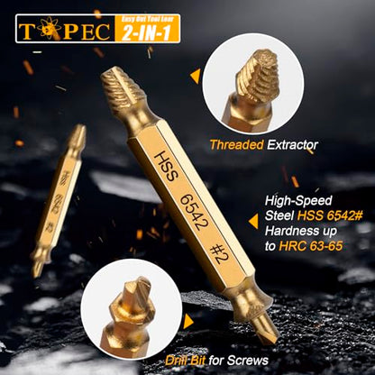 TOPEC Small Screw Extractor Set, 13 PCS Stripped Screw Removal Tool, HSS 6542 Easy Out Kit for Damaged, Broken Fasteners, Fathers Day Gifts for Dad (Golden) - size: 13-piece