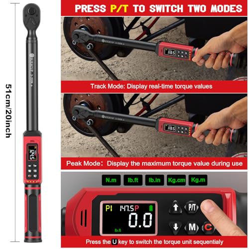 SUERCUP 1/2" Digital Torque Wrench, 2.2-147.5Ft.Lb/3-200N.m, ±1% Accuracy | Electronic Torque Wrench, Vibration, Buzzer, LED Flash,9 Presets & 5 Units for Engine/Suspension, Lug Nut, Car & Moto Repair - size: 1/2" 2.2-147.5Ft.Lb/3-200N.m
