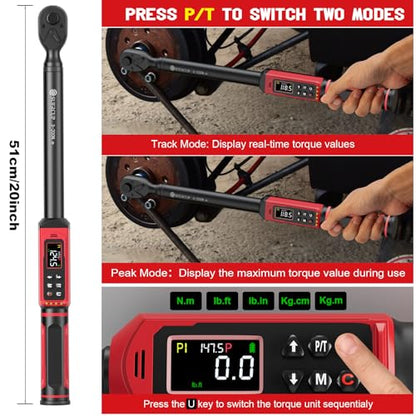 SUERCUP 1/2" Digital Torque Wrench, 2.2-147.5Ft.Lb/3-200N.m, ±1% Accuracy | Electronic Torque Wrench, Vibration, Buzzer, LED Flash,9 Presets & 5 Units for Engine/Suspension, Lug Nut, Car & Moto Repair - size: 1/2" 2.2-147.5Ft.Lb/3-200N.m