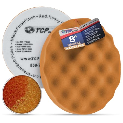 TCP Global 8" Orange Waffle Foam Buffing Pad Hook and Loop Backing - Coarse Buffing Pad for Polishing, Automotive, Marine, Truck, RV & Compound Cutting, Car Polishing Pads - color: Orange