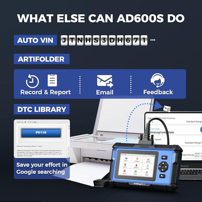 TOPDON AD600S OBD2 Scanner, Engine ABS SRS Transmission Diagnostic Tool | Lifetime Free Upgrade, 9 Reset Services Scan Tool, CAN-FD, Oil/Brake/BMS/SAS/DPF/TPMS/ETS Reset/ABS Bleeding, Injector Coding