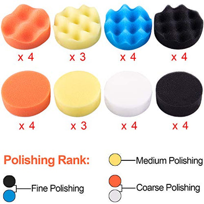SIQUK 38 Pieces Car Polishing Pad Kit 3 Inch Buffing Pads Foam Polish Pads Polisher Attachment for Drill