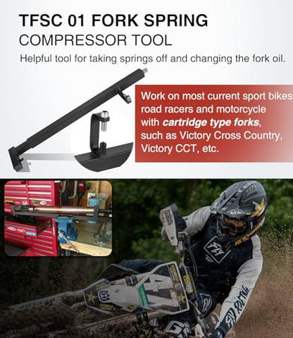 TFSC 01 Motorcycle Fork Spring Compressor Tool Kit | Adjustable Stainless Steel Fork Tool for Fork Seal & Oil Change, Spring Removal Compression Tool for Sport Bikes, Road Racers