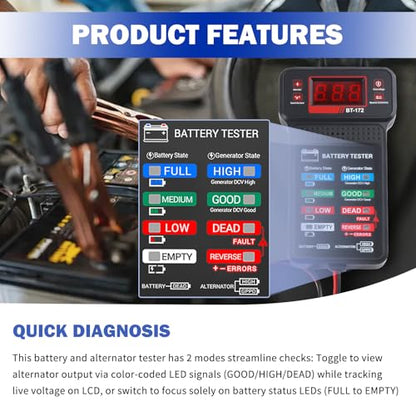 Car Battery Testers with LCD Display & LED Indicators,Battery Load Tester 12v Automotive,Universal Car Batteries Testers and Alternator Tester Cars Tools for 12v Vehicles