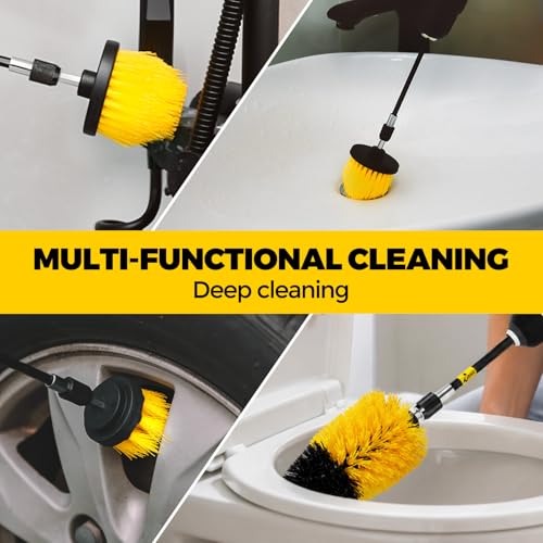 Holikme 20 Pack Drill Brush Attachments Set, Power Scrubber Brush with Extended Long Attachment, Ultra Soft Detailing Brush & Cleaning Cloth, All Purpose for Tile, Grout, Tub, Car Detailing