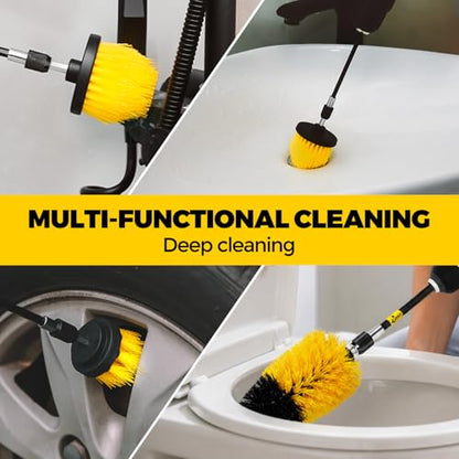 Holikme 20 Pack Drill Brush Attachments Set, Power Scrubber Brush with Extended Long Attachment, Ultra Soft Detailing Brush & Cleaning Cloth, All Purpose for Tile, Grout, Tub, Car Detailing