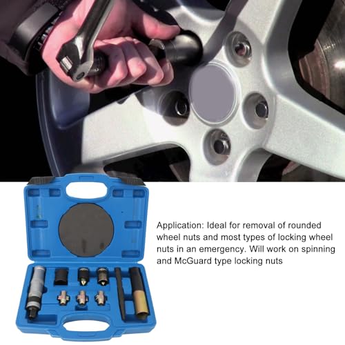 Wheel Lock Removal Kit, Universal Fit Locking Wheel Nut Remover, Carbon Steel Heat Treated Efficient Wheel Nut Key Replacement Tool with 10PCS Blades for Emergency Car Repair