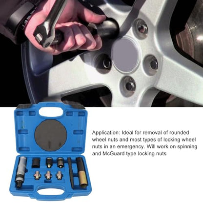 Wheel Lock Removal Kit, Universal Fit Locking Wheel Nut Remover, Carbon Steel Heat Treated Efficient Wheel Nut Key Replacement Tool with 10PCS Blades for Emergency Car Repair