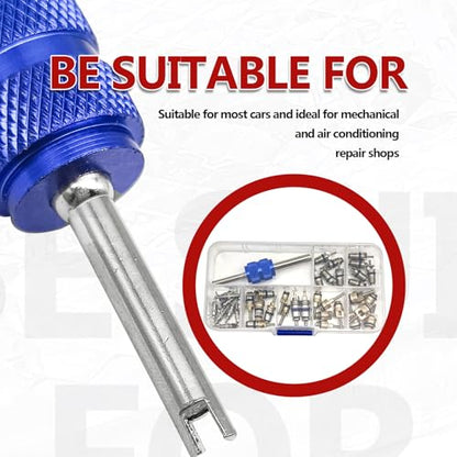 40PCS A/C R12 R134a Car Air Conditioner Valve Core Seal Kit, Refrigeration Tire Valve Stem Cores Repair Kit Double Head Dual Dismantling Installer Tool