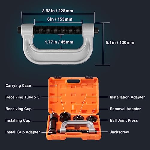 VEVOR Ball Joint Press Kit, 10 pcs Tool Kit, C-Press Ball Joint Remove and Install Tools, for Most 2WD and 4WD Cars, Heavy Duty Ball Joint Repair Kit for Automotive Repairing - style: 10 PCS