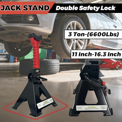 HENBOW Jack Stands,3 Ton(6600 Lbs) Capacity Car Jack Stand with Lock Pin,11.02"-16.14" Adjustable Height for Cars Trucks,Garage, SUV, UTV/ATV,1 Pair,Black - color: Black