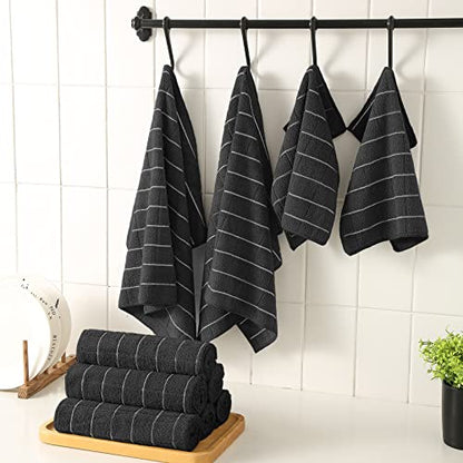 Puomue Microfiber Kitchen Towels and Dishcloths Set, 26 X 18 Inch and 12 X 12 Inch, Set of 12 Bulk Lint Free Dish Towels for Drying Dishes, Black - color: Black