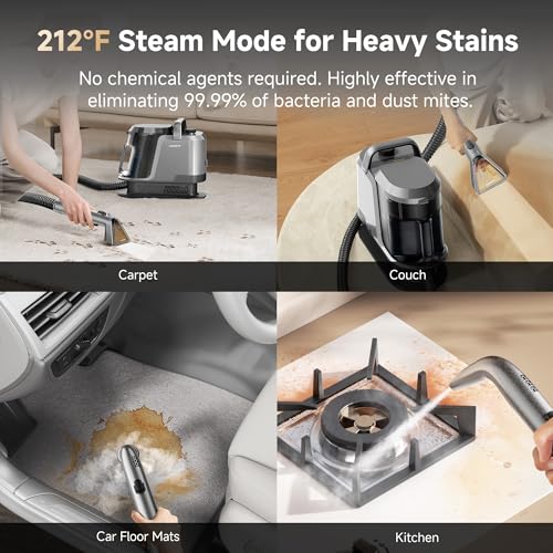 Uwant 18Kpa Powerful Suction Carpet Steam Cleaner with Pet Pro Cleaner | Set of 1 Portable Carpet Cleaner for Pets with Cleanning Tools Upholstery Steam Cleaner for Carpets, Couch, Sofa, Cars - color: Grey-Stone