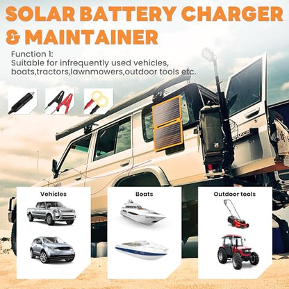 FieryRed 20W 12V Solar Panel Car Battery Charger & Maintainer, Foldable Trickle Charger with Built-in Controller, Cig Plug, Alligator Clips, USB-C, USB-A Outputs for Car, Boat, RV, Tractor - size: 20W