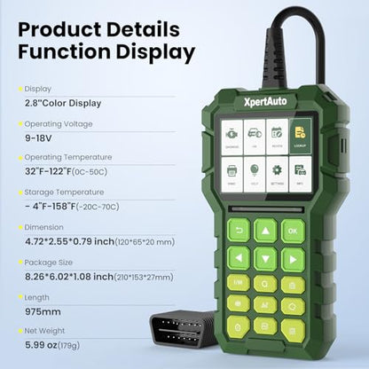 C303 OBD2 Scanner Live Data Professional Mechanic Universal OBDII Diagnostic Code Reader Tool for Clearing Fault Code Check Engine Light, Freeze Fram,I/M Readiness, Data Printing