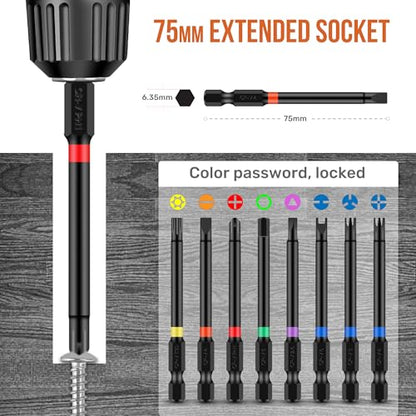 Hi-Spec 36pc Long Screwdriver Bit Set in a Case. 75mm Extended Driver Set with Security Torx, Square, XZN and Hex Bits - size: 36 PCS