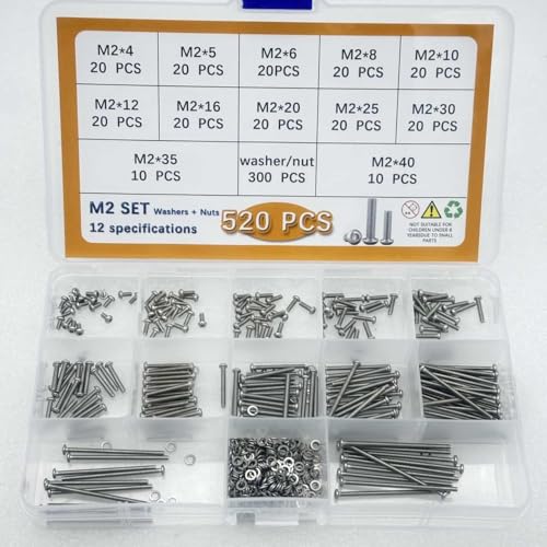 Button Head/Hex Socket/Phillips Flat Head Screws Assortment - Furniture, Auto, Home Repair Fastener Kit (520 PCS M2 Semi-Circular Hexagon Screws Set) - color: 520 PCS M2 Semi-Circular Hexagon Screws Set
