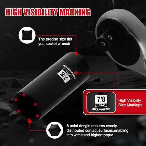 MIXPOWER 25 PCS 1/2” Drive Impact Socket Set, 3/8" to 1-1/2" Deep Socket, 6-Point Hex Socket with Portable Case,SAE,CR-V&CR-MO Steel - size: 25 PCS(3/8"-1-1/2")