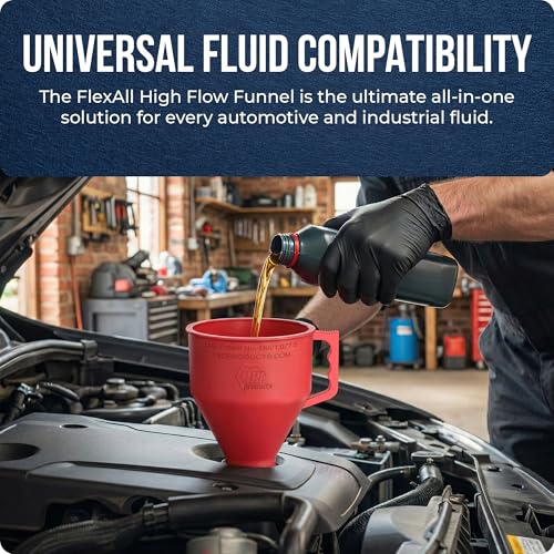 TEC Products FlexAll Short Neck Funnel - Flexible Funnel w/Hose, Durable Nitrile Rubber Automotive Funnels - Oil Change Tool for Transmission Fluid, Diesel, Gas - USA Made - Large (11 x 5.73 Inches) - size: Large
