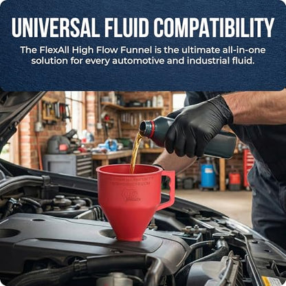 TEC Products FlexAll Short Neck Funnel - Flexible Funnel w/Hose, Durable Nitrile Rubber Automotive Funnels - Oil Change Tool for Transmission Fluid, Diesel, Gas - USA Made - Large (11 x 5.73 Inches) - size: Large