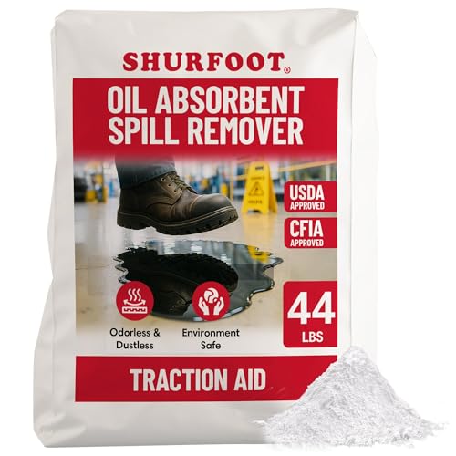 SHURFOOT 44lb Non-Slip Oil Absorbent - Provides Ice Traction & Vapor Suppression - Spill Control for Blood, Water & Oils - USDA Approved - Floor Dry Absorbent Odorless - Fire-Safe & Dustless - size: 44 LB