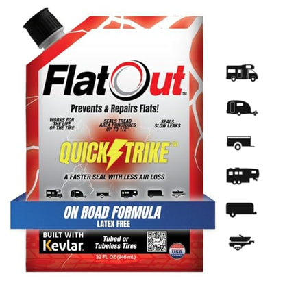 FlatOut QuickStrike Tire Sealant On Road Formula - Prevent Flat Tires, Seal Leaks, Contains Kevlar, 32-Ounce Bag - size: 32 Fl Oz